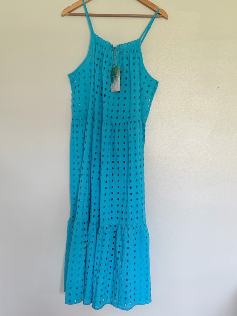 NWT TRUE DESTINATION Turquoise Cotton Eyelet Cover-up Dress Large